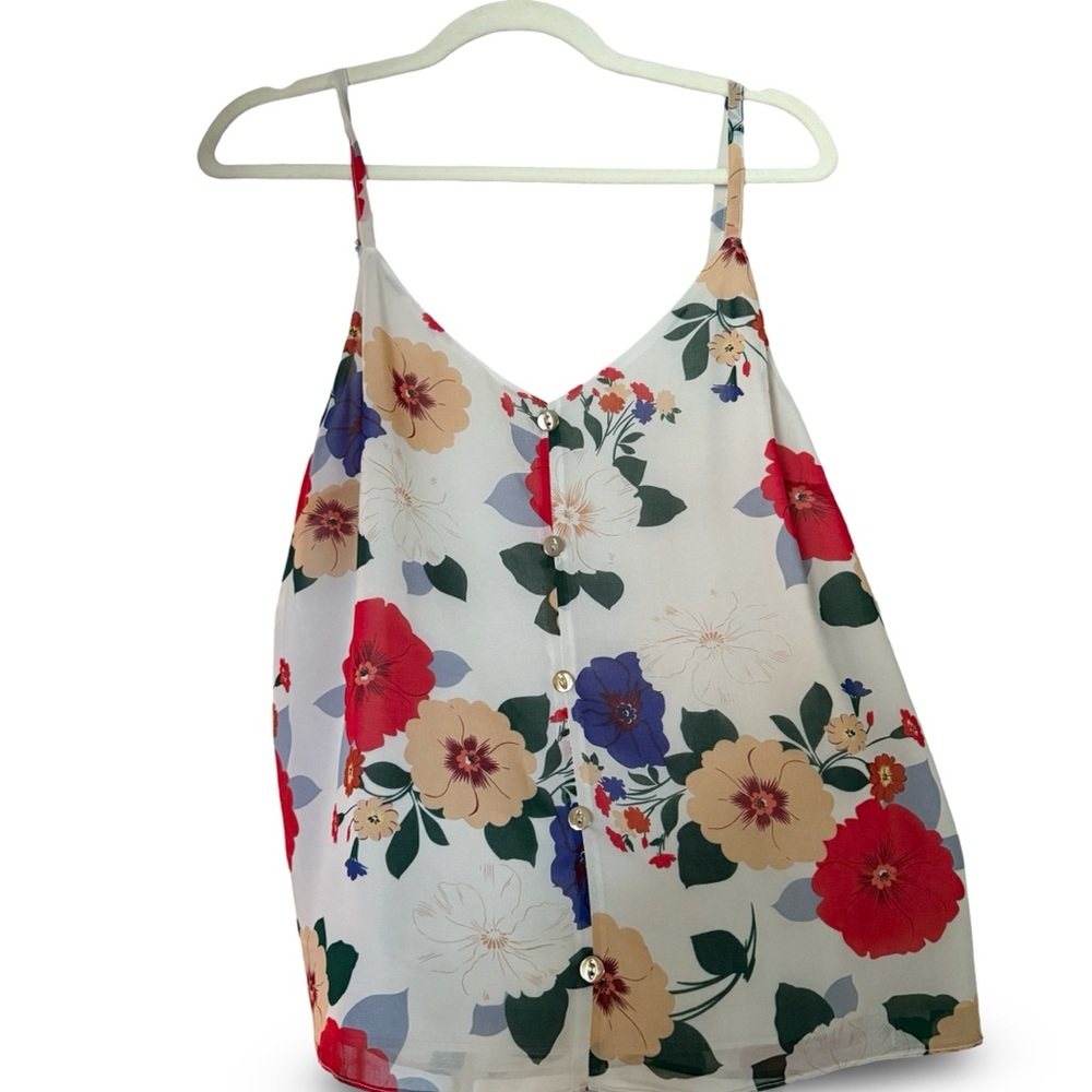 CAbi Floral Camisole in Red, Blue, and Cream